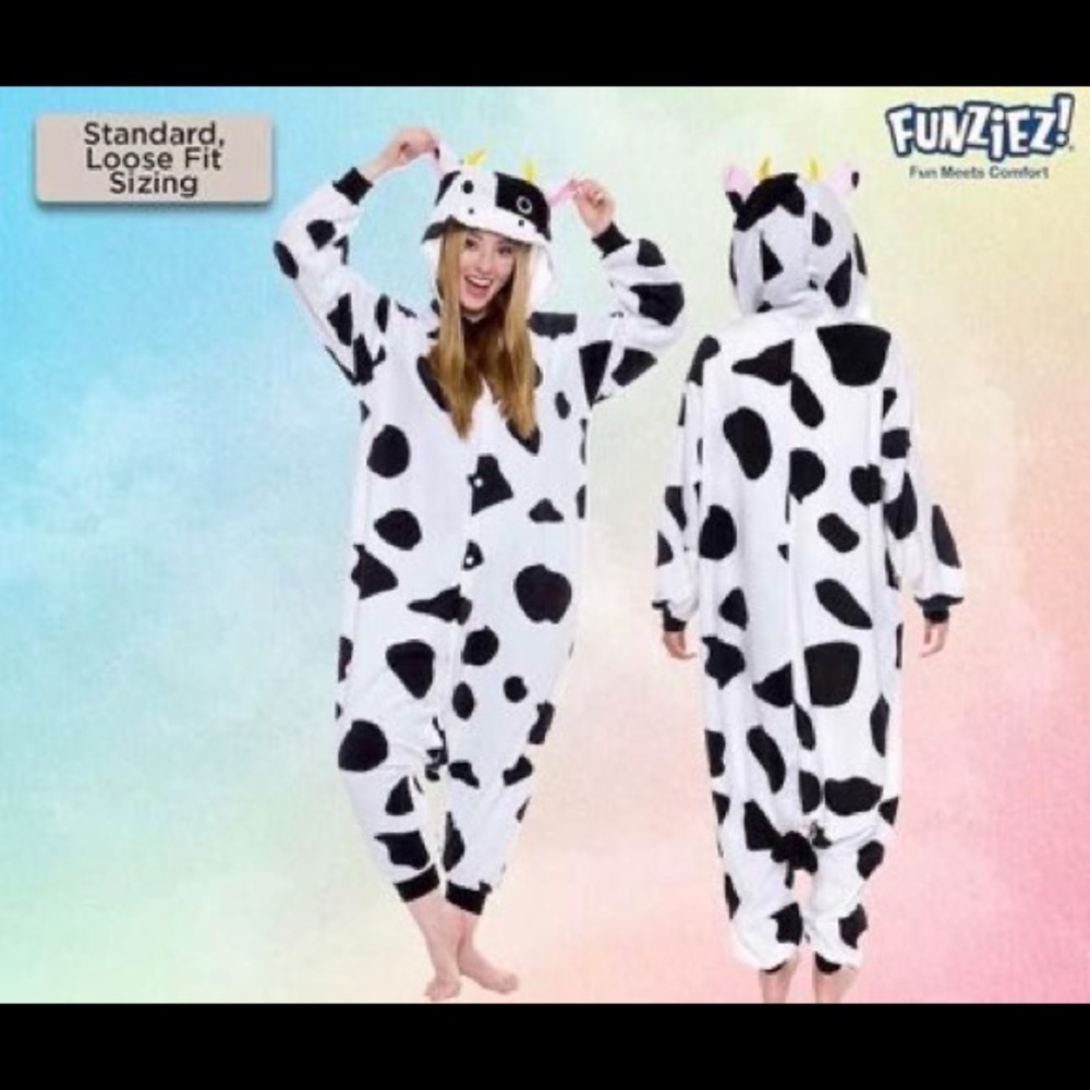Silver Lilly Plush One Piece Cow Animal Cosplay Costume - Unisex Adult Pajamas